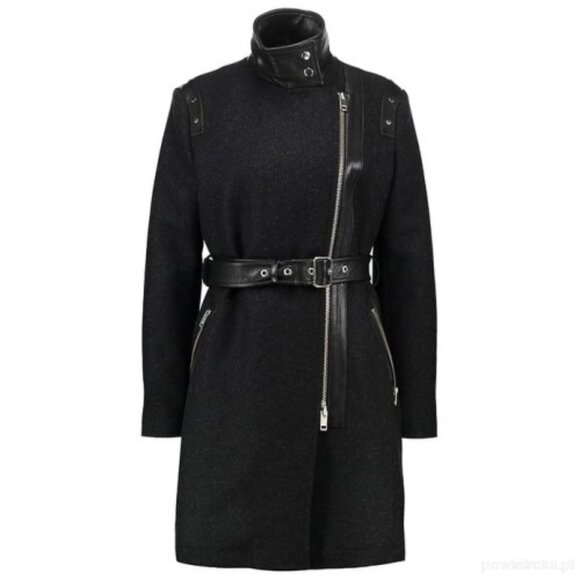 BNWT DIESEL SUELO  LEATHER WOOL JACKET TRENCH COAT SPRING SZ XXS - Picture 1 of 15